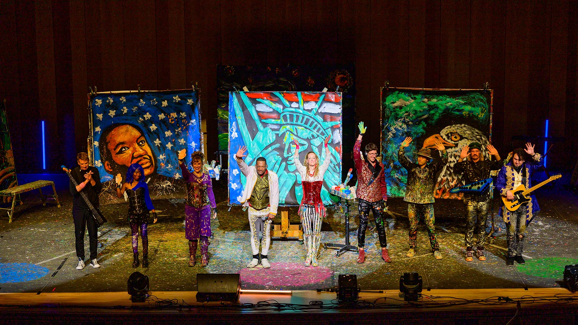 Image of Artrageous cast members on stage in the Dodge Performing Art Center