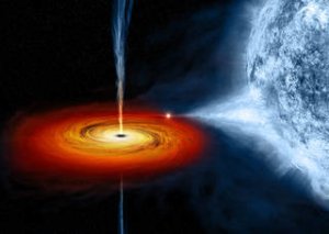 A black hole pulls matter from the star beside it in this artist's image.  Credits: NASA/CXC/M.Weiss