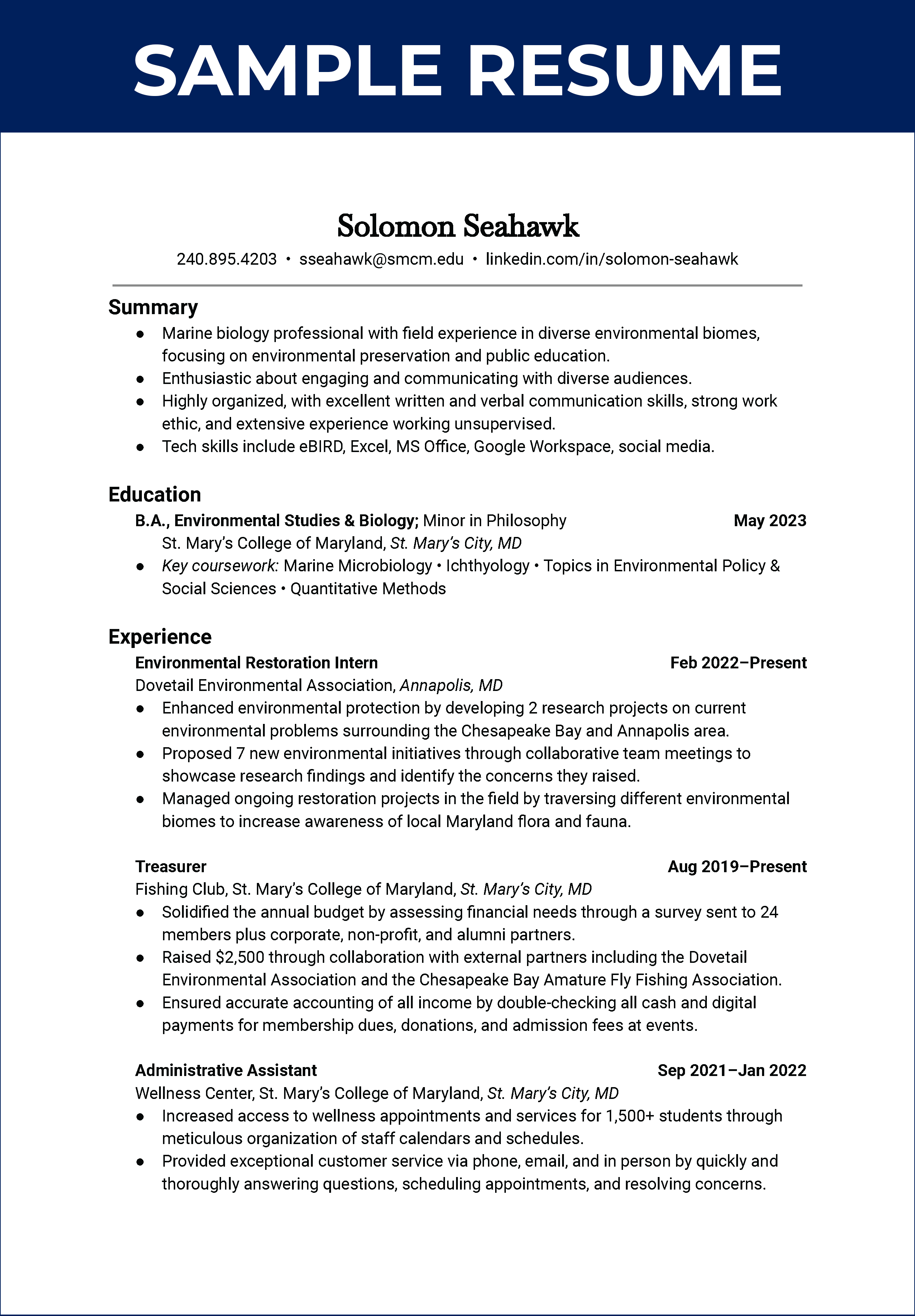 Example of a formatted resume