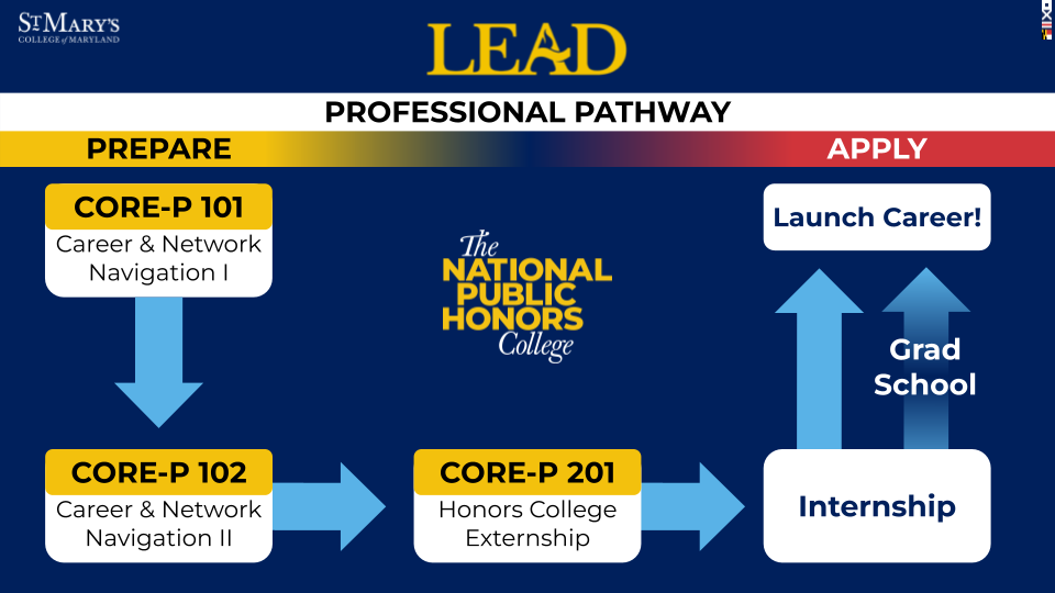 Chart showing the progression from CORE-P 101 through launching a career.