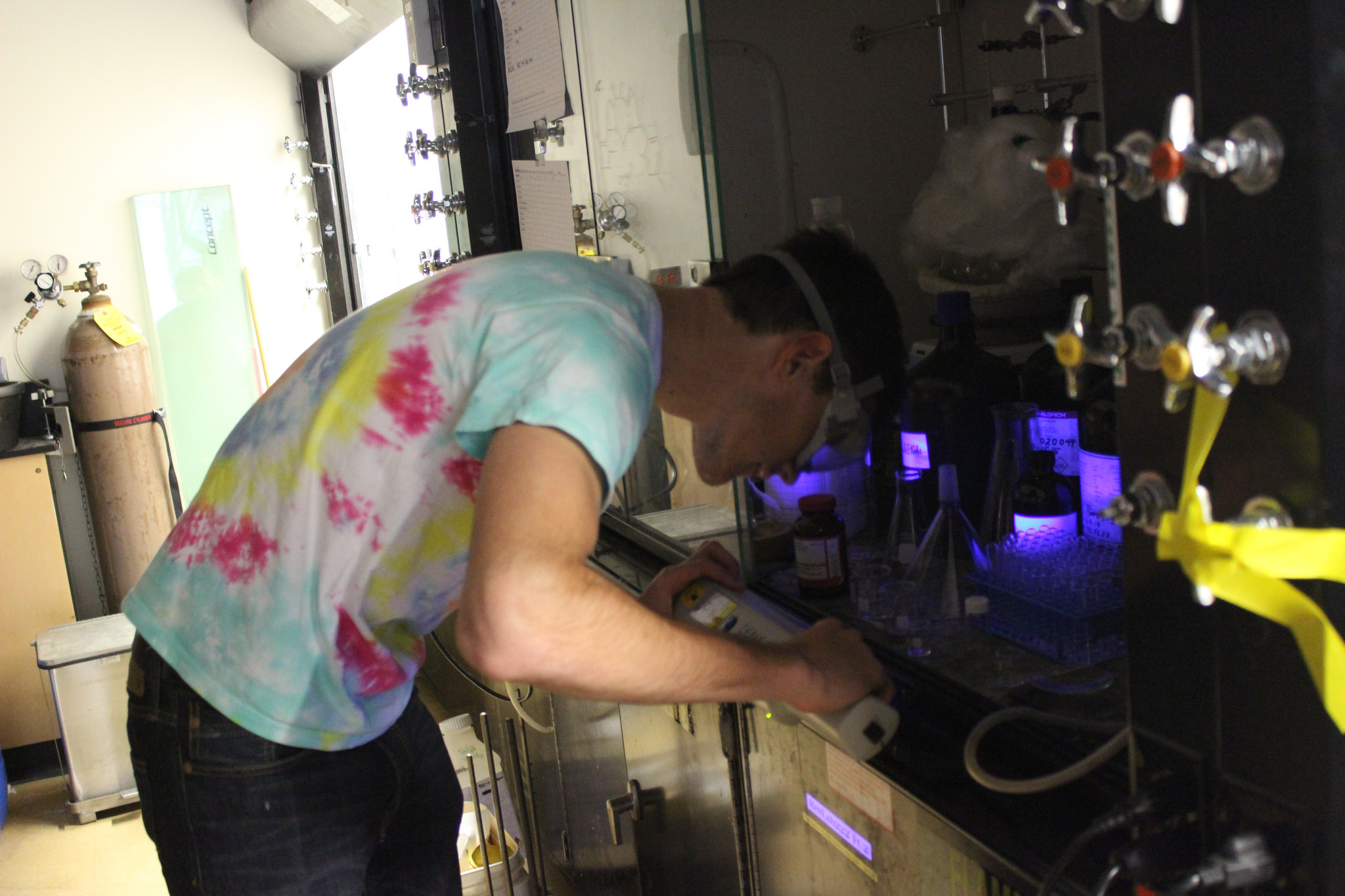 A surf student working in a chemistry lab