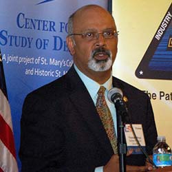 Thomas Uthup, Ph.D. speaking at the Patuxent Defense Forum