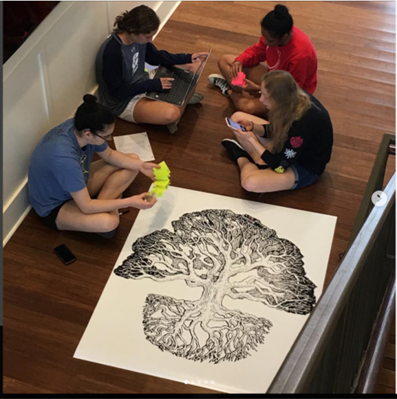 Students work together on exhibit