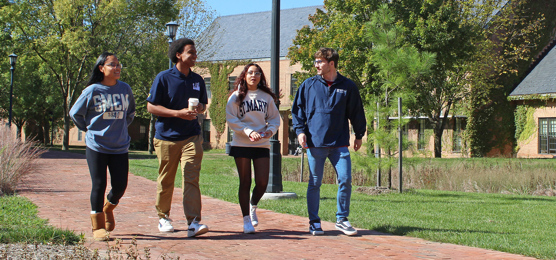 Image of students walking on the beautiful SMCM campus